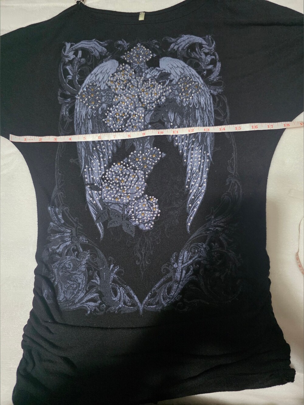 Umgee Black Embellished Wing Cross Tunic Top Large Boho Rhinestone Studded - Picture 8 of 8